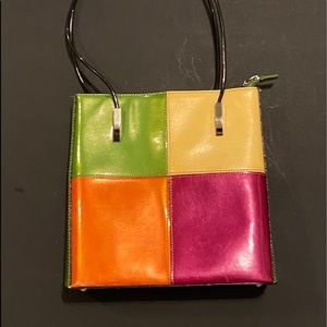 RETRO  vintage color block patent leather tote